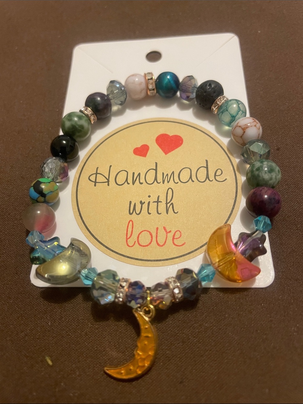H9 - 2/$7 - Handmade Fashion Multicolor Beaded Bracelet with Gold Moon Charm